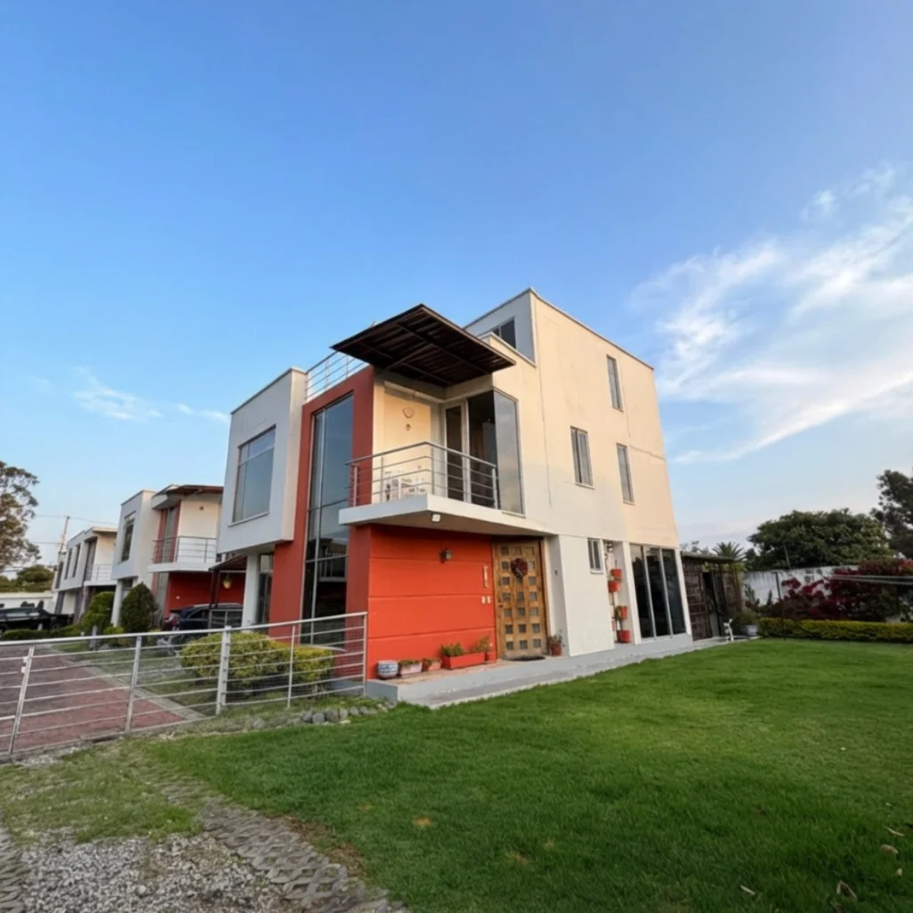 Vista de la fachada de la casa de venta en el sector La Cerámica en Tumbaco comercializada por Huasipichai.